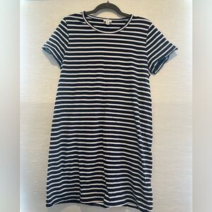 J. Crew 100% Cotton Navy White Striped Short Sleeve Tee Shirt Dress Medium